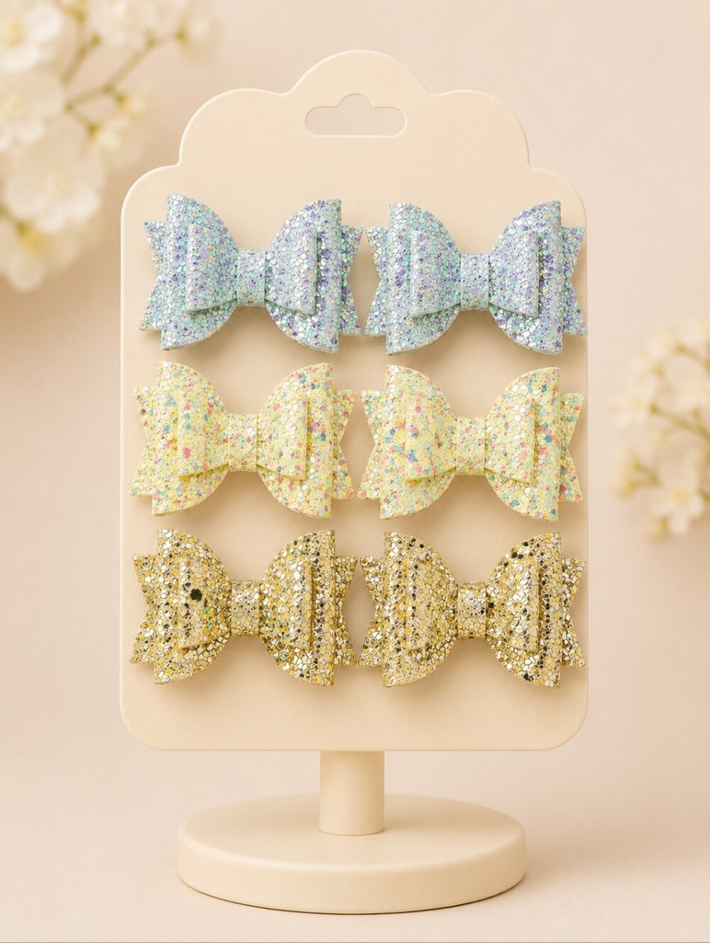 Handmade 3 Pairs Glitter Bows On Alligator Clips-cute Hair Accessory Set🎀✨